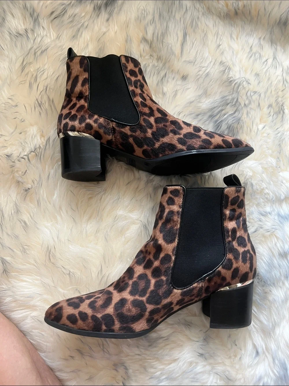 NEW Nine West Leopard Print Pointed Toe Ankle Boots - Brown